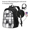 thumbnail image 3 of Travel Shoulder Computer Backpack 18 X 13.4 X 8.3in With Usb Cable And Music Jack Multi-Space Pocket Silver Checked Hand-Drawn Sketch_2, 3 of 7