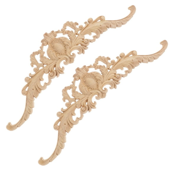COSMOBETTY 2Pcs Wood Carved Applique for Furniture Decorative Onlay Traditional Style 11.8x2.8x0.3in
