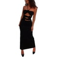 thumbnail image 5 of Women 3D Flower Halter Dress Y2K Sleeveless Backless Cut Out Maxi Dress Cocktail Party Ruffle Bodycon Long Dresses, 5 of 6