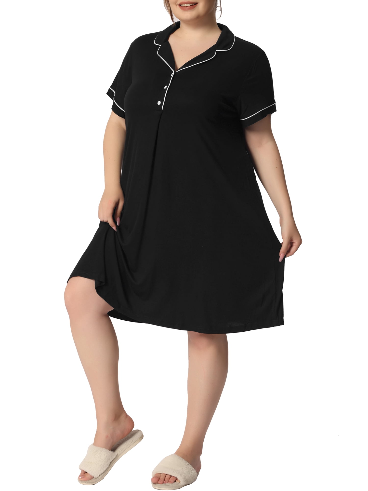 Unique Bargains Women's Plus Size Sleep Shirt Short Sleeves Nightgown Nightdress