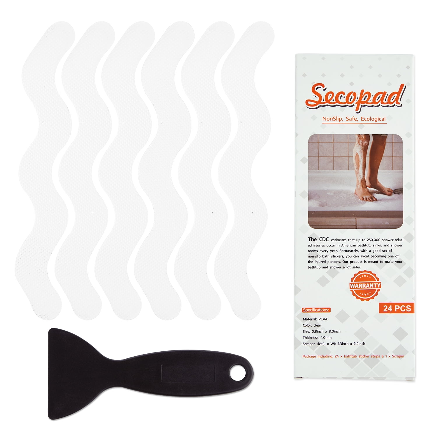 Secopad Anti Slip Shower Stickers 24 PCS Safety Bathtub Strips Adhesive