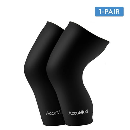 AccuMed Copper Compression Knee Sleeve - Made With Real Copper-Embedded Fiber For Recovery, Pain, Support of Stiff and Sore Muscles / Exercise / Sports. For Men & Women. 1 Pair MEDIUM (Best Exercise To Strengthen Knee Ligaments)