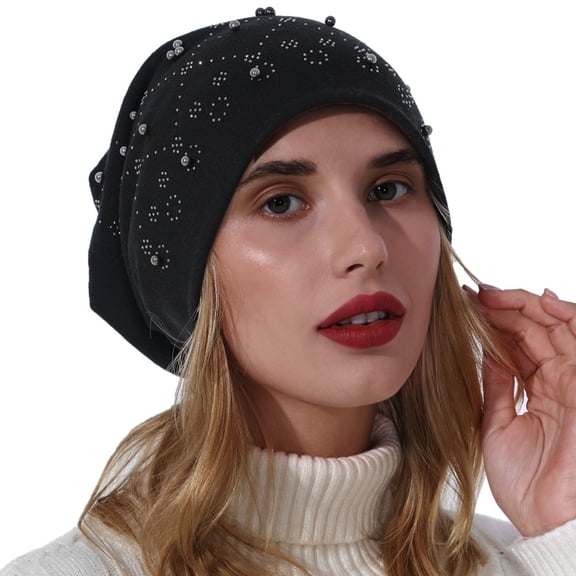 Wipya Double-Layer Cozy Knit Hat for Women Winter Thermal Beanie with Elegant Detail for Cold Weather Casual Outdoor Wear Black