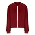 thumbnail image 4 of Fiaer,Womens Loose Fit Plus Size Casual Cropped Jackets,Women's Full Zip V Neck Tops,Ladies Trendy Comfy Breathable Outwear Red XL, 4 of 5