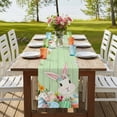 thumbnail image 4 of Table Runners 72 Inches Long Dress Scarves, Easter Bunny Farmhouse Kitchen Table Runner, Coffee Tablerunners, Farmhouse Colorful Eggs Tulip Wood Grain Green 14x72 Inch, 4 of 9