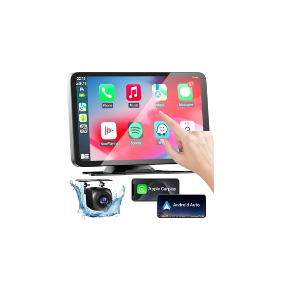 Wireless Apple Carplay Screen for Car, 7" HD Portable Car Stereo Touch Screen with Apple CarPlay & Android Auto with Backup Camera/Mirror Link/Siri/B