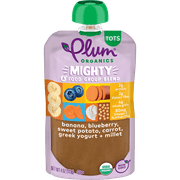 Plum Organics Mighty 4 Organic Toddler Food, Banana, Blueberry, Sweet Potato, Carrot, Greek Yogurt, and Millet, 4 oz Pouch
