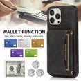 thumbnail image 5 of PU Leather Wallet Case for iPhone 12 Pro Max 6.7 inch, with Credit Card Holder Cash Pocket Kickstand Matte Shockproof Business Vintage Magnetic Buttons Case Cover for iPhone 12 Pro Max, Black, 5 of 6