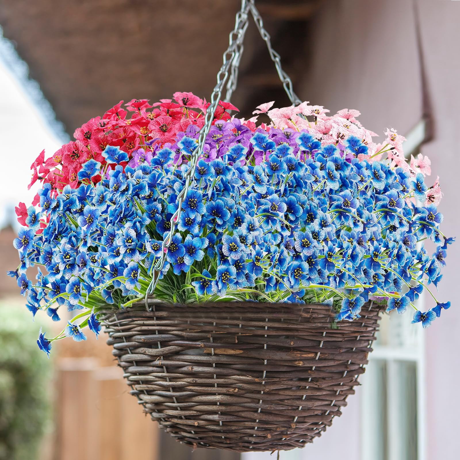 6 Bundles Artificial Silk Violet Flowers Realistic UV Resistant Outdoor Fake Plants for Indoor/Outside, Front Porch, Garden, Hanging Planter, Window Box Decoration (Blue)