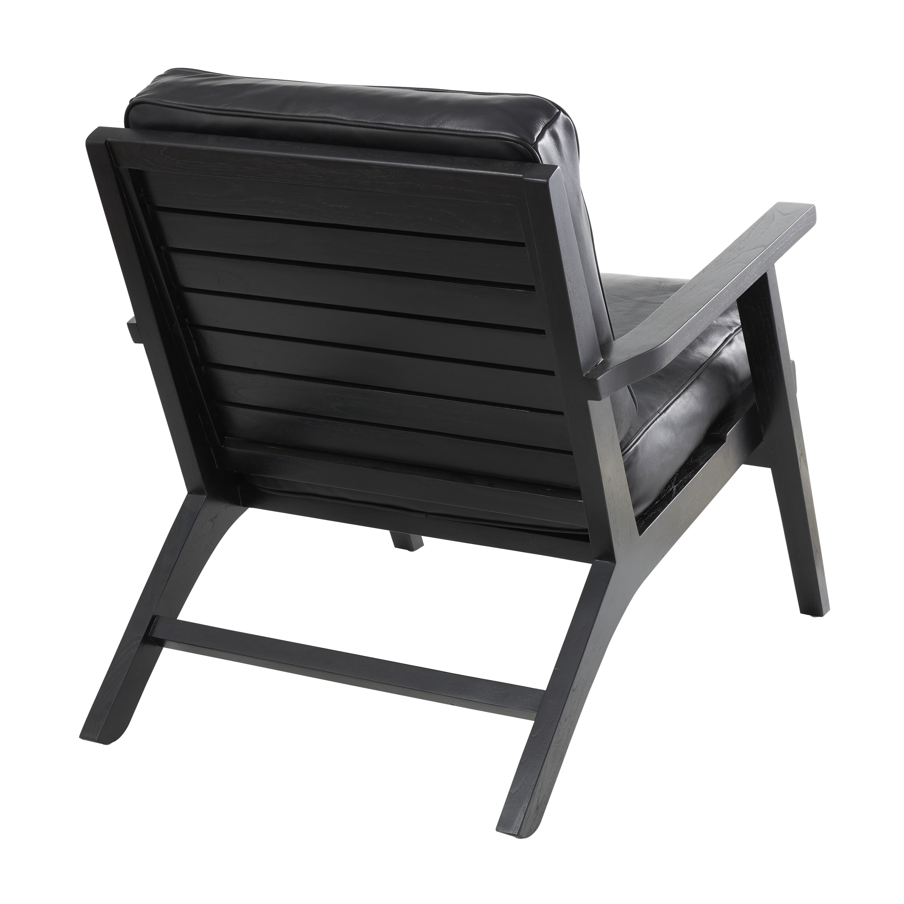 DecMode Leather Mid-Century Lounge Chair with Teak Wood Frame, Black