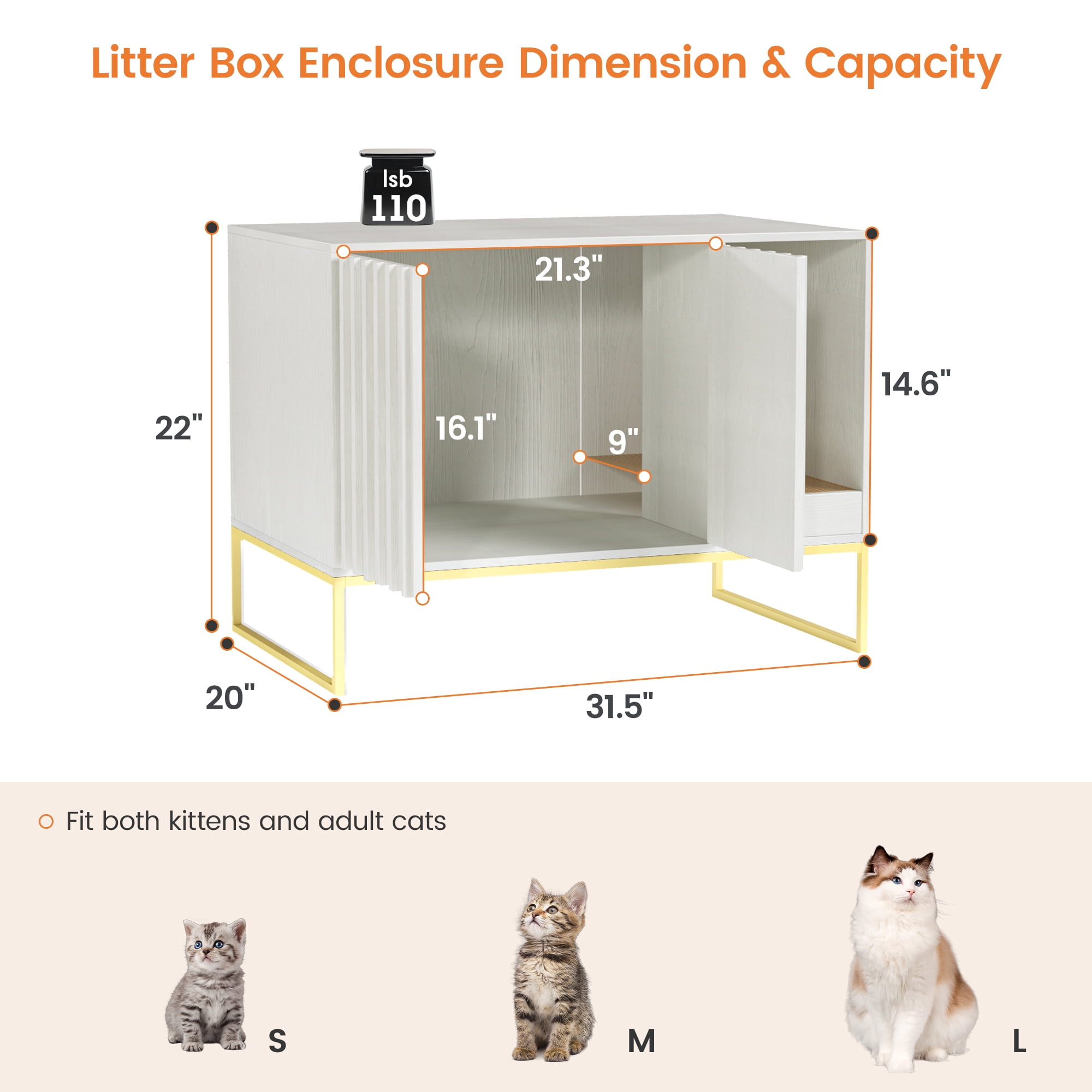 Veanerwood Litter Box Enclosure,Modern Cat Litter Box Enclosure Furniture Hidden Litter Box with Cat Scratch Pad, Cat Washroom Cat House End Table, Entryway Bench for Livingroom (White)