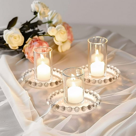Efavormart 6 Pack Clear Glass Pillar Candle Holder Plates with Beaded Rims, Transparent Small Round Coasters Candle Trays - 4"