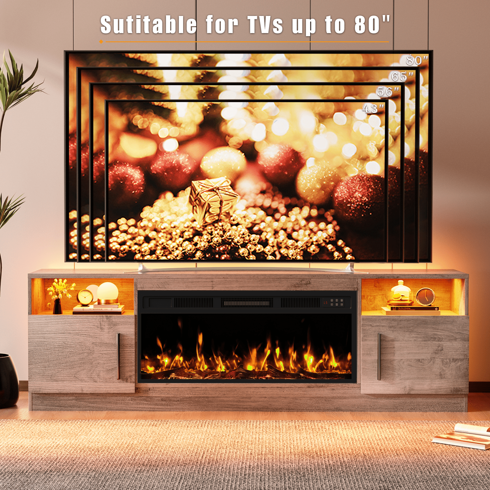 Waleaf Fireplace TV Stand with 36" Electric Fireplace