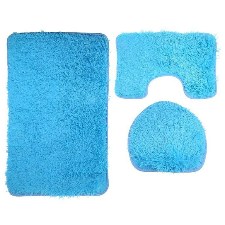 Purjkpu Soft 3 Piece Bathroom Rug Set Includes Bath Rug, Contour Mat and Toilet Lid Cover, Machine Washable, Super Soft Microfiber & Non Slip Bath Rugs with