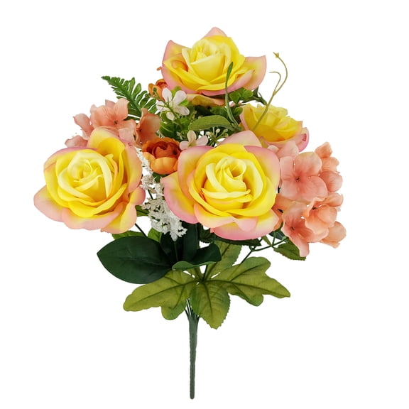 Mainstays 19in Indoor Artificial Floral Bouquet, Rose Flower in Peach Color.