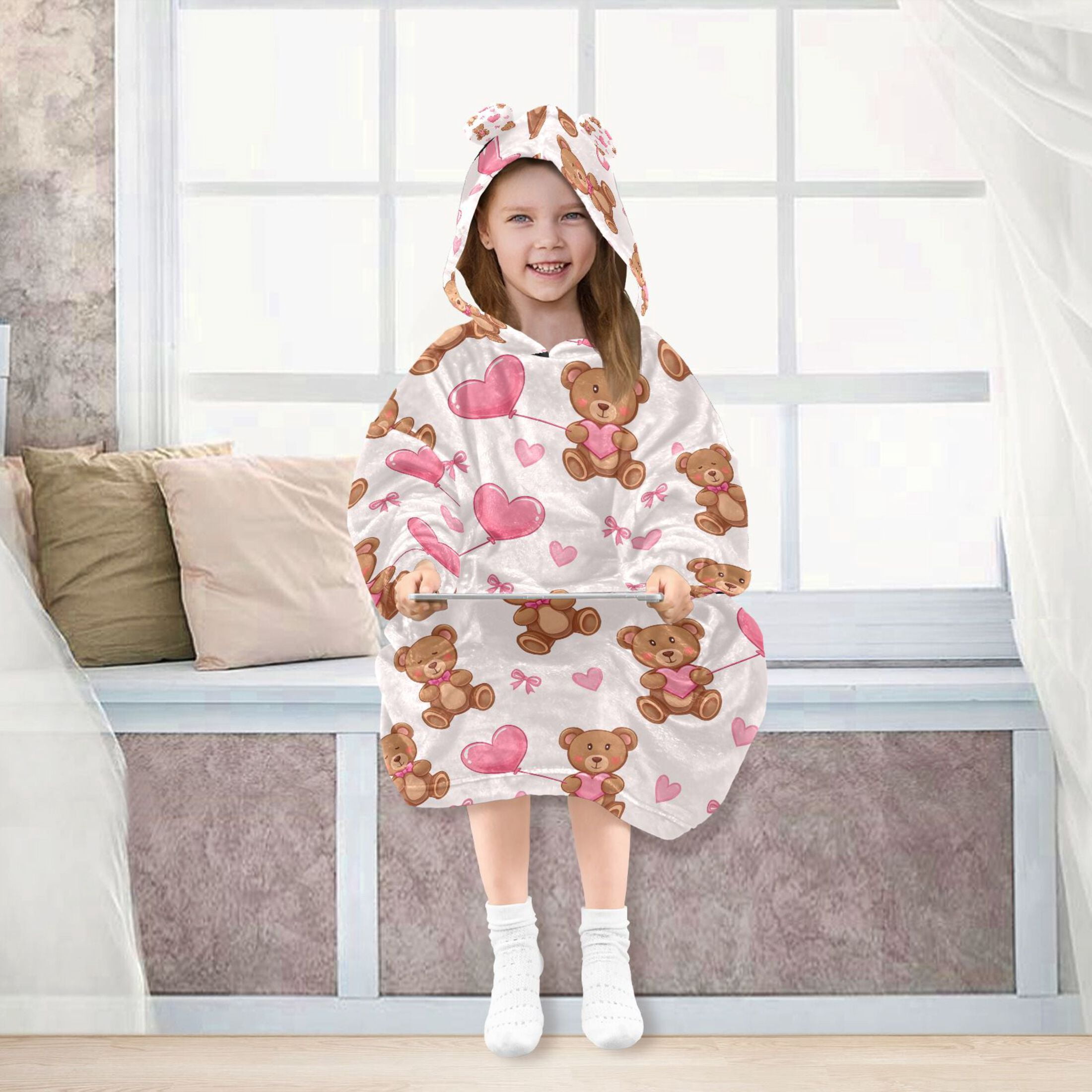 joogoo Blanket Hoodie Cute Bears with Balloon for Oversize Sweatshirt Boys Girls 3-14 YR L