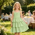 thumbnail image 2 of Bmisegm Girls Party Dress Elegant Backless Strap Design Solid Color Cake Dress for Big Kids without Sleeves Midi Dress for Summer 5-14 Years 01_Green,9-10 Years, 2 of 6