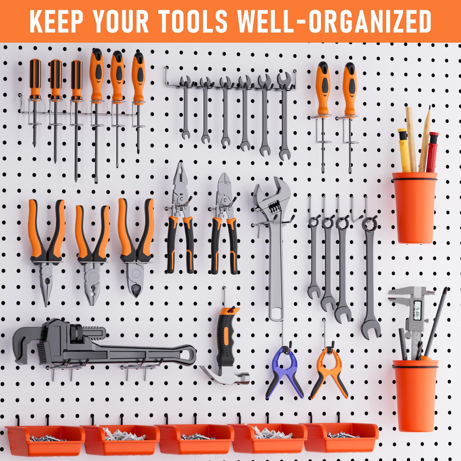 330pcs Upgraded Pegboard Accessories Organizer Kit  Peg Board Hooks Assortment With Bins & Cups For Organizing Tools Fit 1/8 Or 1/4 Inch Garage Workshop Wall Hanging