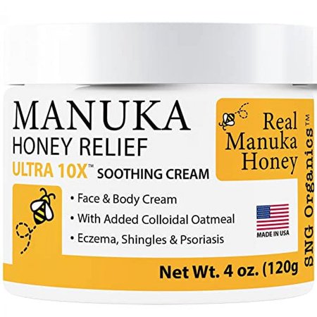 Psoriasis & Eczema Cream (4 oz) Made in USA - Soothing Manuka Honey Treatment for All Skin Types with Itchy Skin Relief - Face & Body Lotion Moisturizer Skincare Products for Face - Adults &