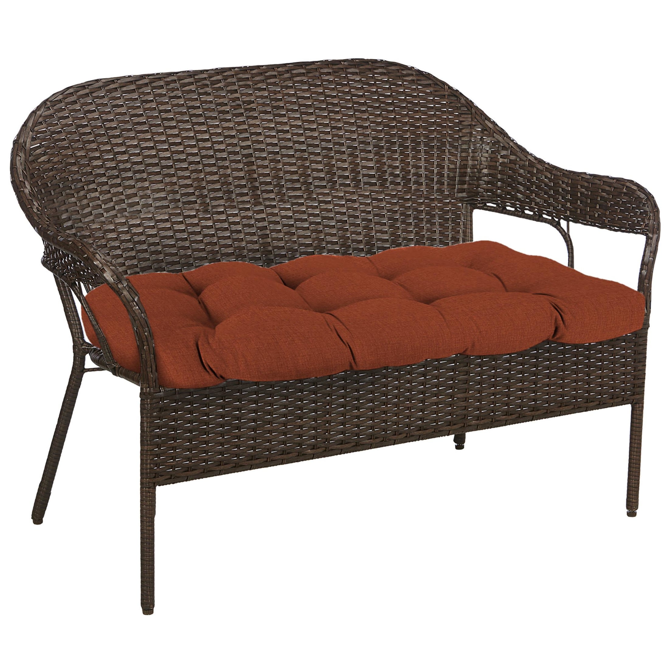 Jordan Manufacturing 44" x 18" McHusk Brick Red Crosshatch Rectangular Tufted Contoured Crosshatch Outdoor Wicker Settee Bench Cushion