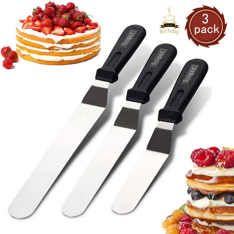 Angled Icing Spatula Set of 3, 6 8 10 inch Blade Stainless Steel Offset  Spatula for Cake Decorating, Cake Spatula Icing Smoother Frosting Spatula  for Cakes Frosting, Cake Decorating Kit, Black 