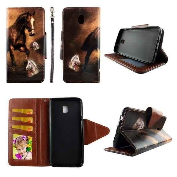 Brown Horse Wallet Case for Samsung Galaxy J7 (2018) / J7 Refine / J7 V 2nd Gen / J7 Star Folio Standing Cover Card Slot Money Pocket Magnetic Closure Fashion Flip Pu Leather