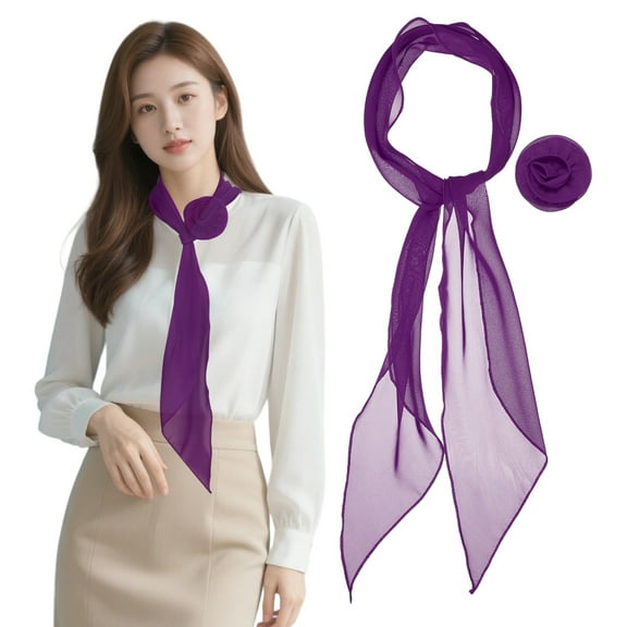 Uxcell Chiffon Scarf for Women, Long Neck Scarf with Detachable Rose Flower Light Soft  - 47 Inch & Deep Purple