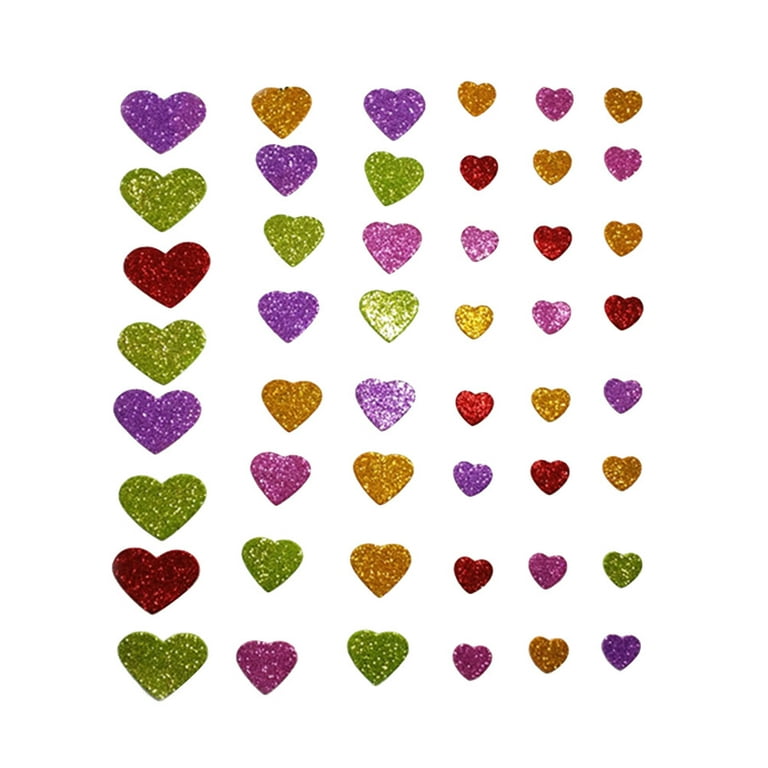 50pcs Glitter Stickers Self-adhesive EVA Sticker Heart Shape Stickers for  DIY Classroom Decoration