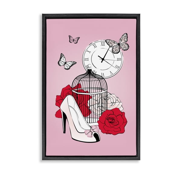 Stupell Industries Shabby Chic Romantic Bird Cage Black Floating Frame Canvas Art, 17 x 25, by Martina Pavlova