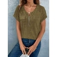 thumbnail image 5 of Plus Size Womens Tops 1/4 Zip Up Short Sleeve Tunics Military Green L, 5 of 6