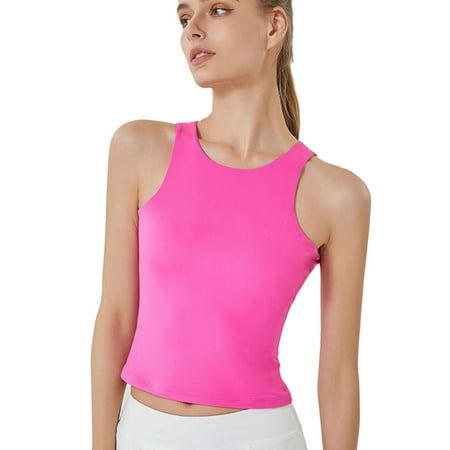 Mrat Lace Camisole Women s 2024 Sports Fitness Yoga Wear Sports Round Neck Camisole Womens Tank Tops with Built In Bra S-201 Hot Pink-a S