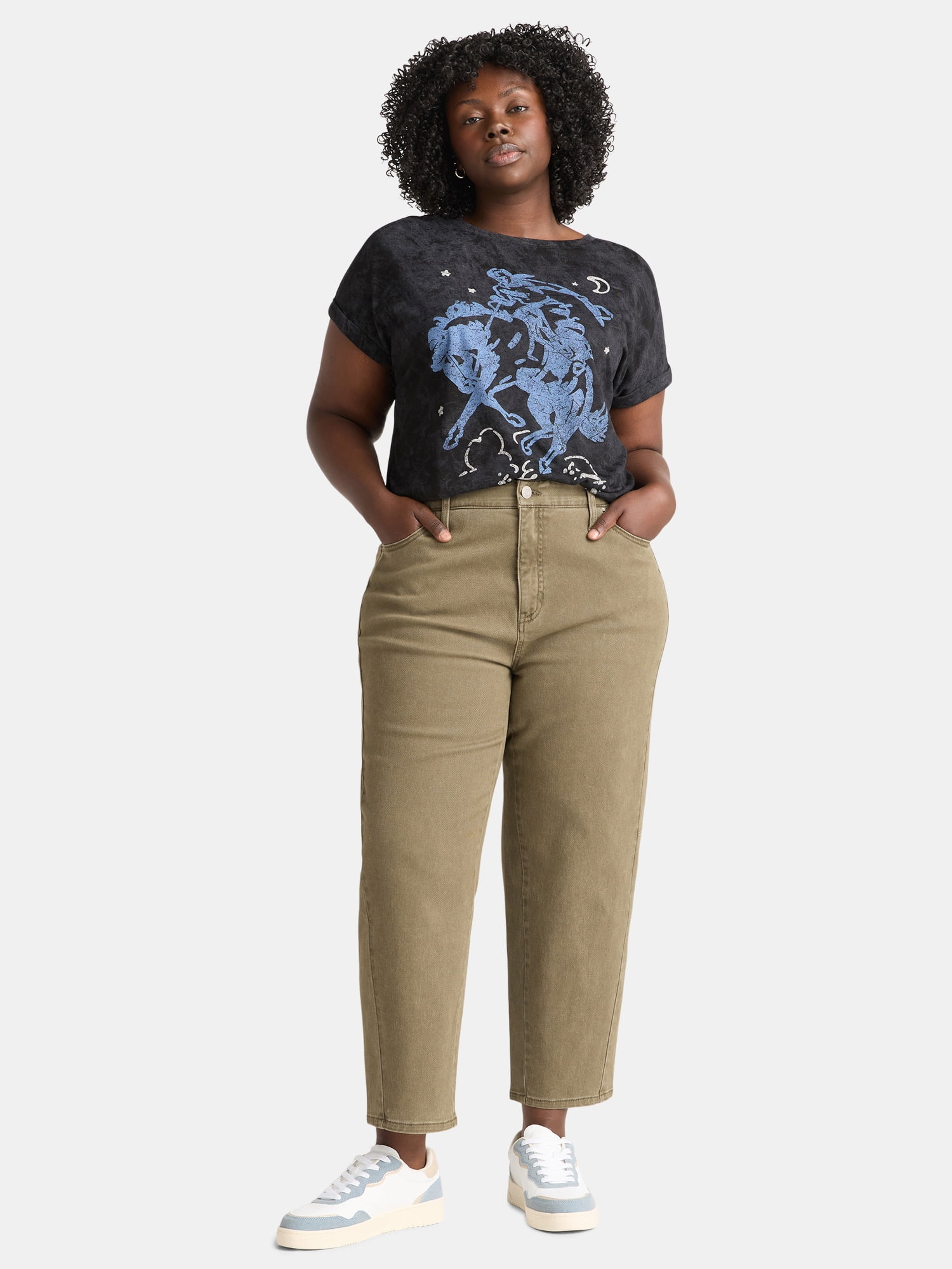 Terra & Sky Women's Plus High Rise Barrel Jeans, 28" Inseam, Sizes 16W-24W