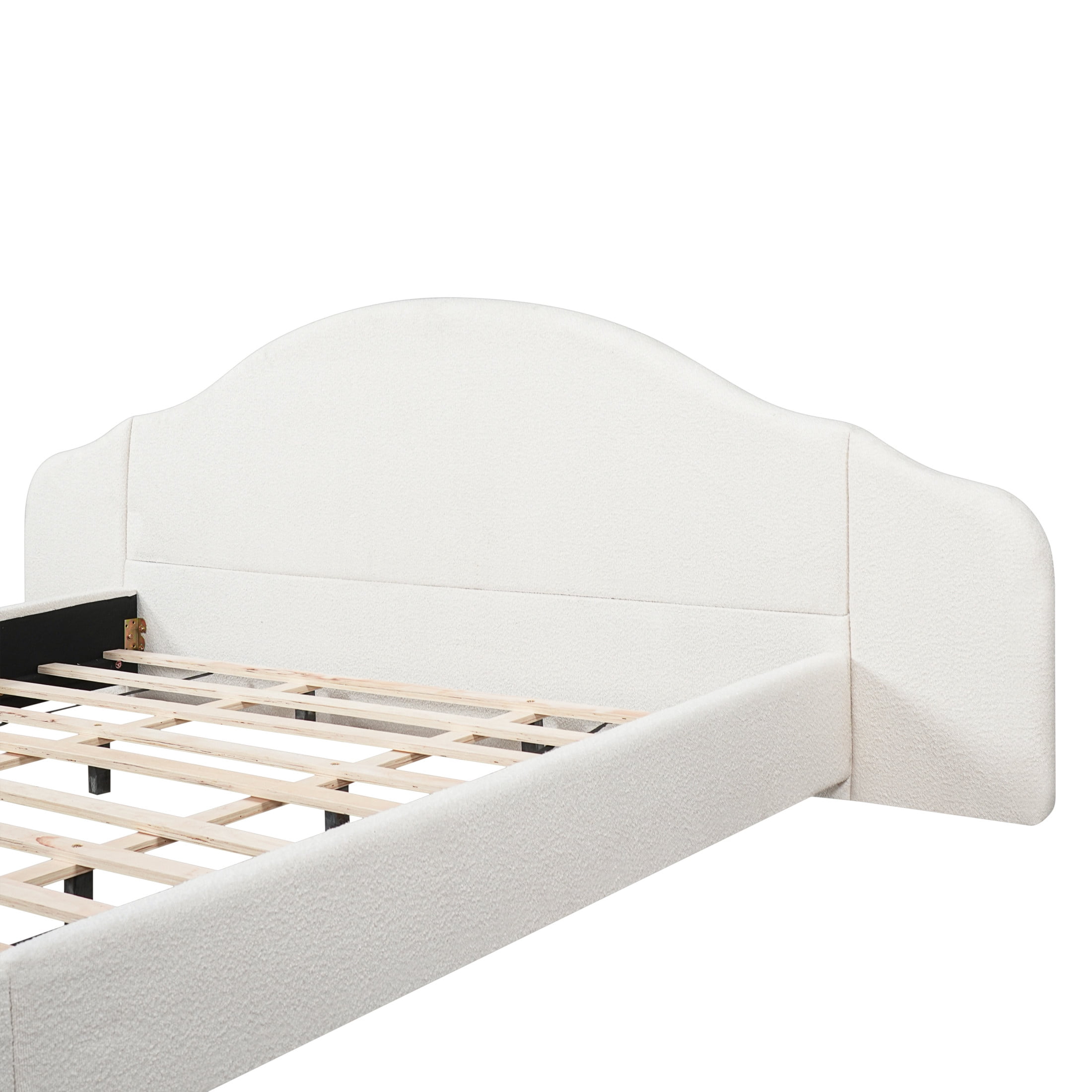 Christopher Knight Home Modern King Upholstered Bed Frame with Wide Curved Headboard, Cream White