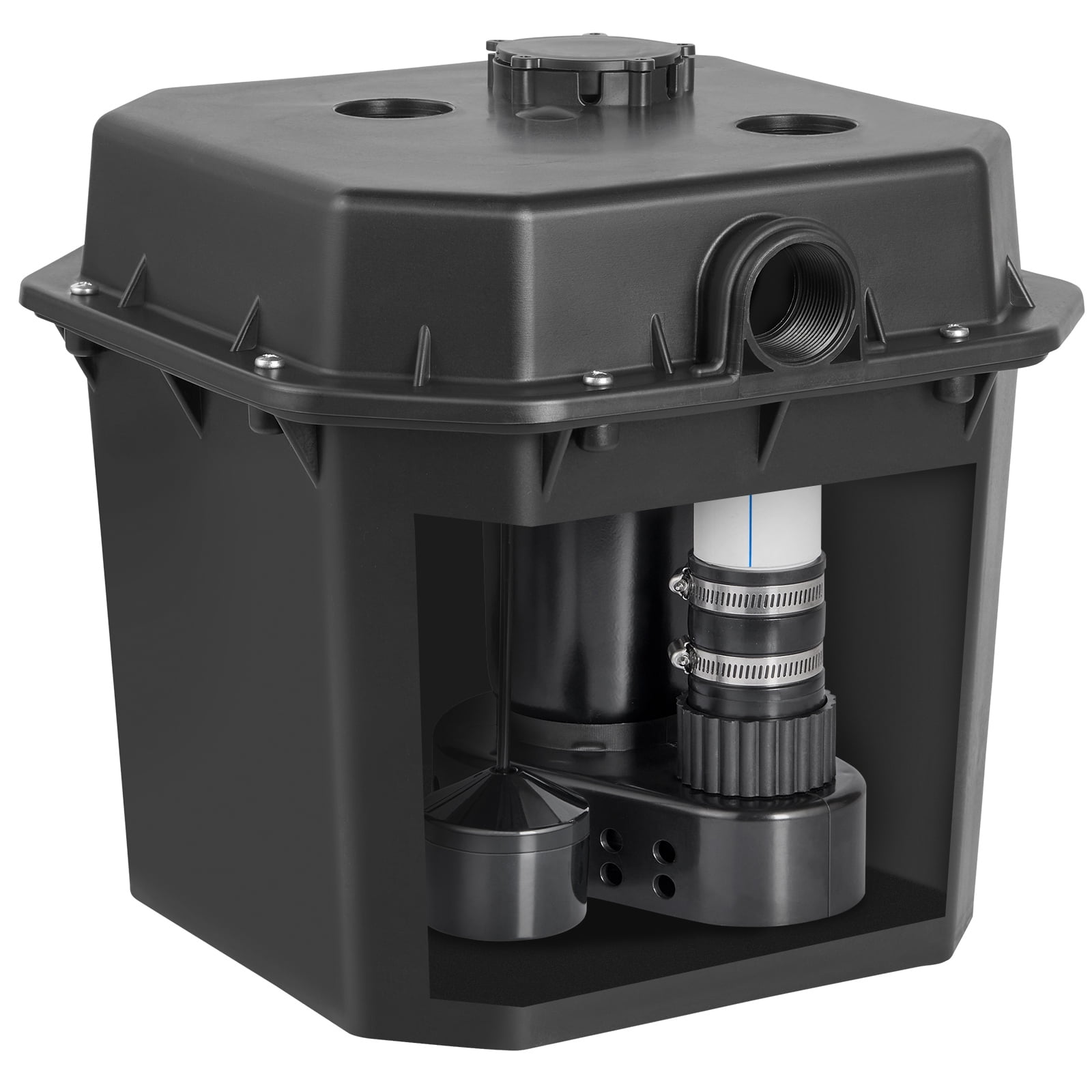 KFFKFF Under-Sink Sump Pump, 1/3 HP, 120V, 2900 GPH, 25 ft Lift, Includes 6 Gal Basin, Auto Utility/Laundry Drain Pump, 1-1/2" NPT Outlet, Black