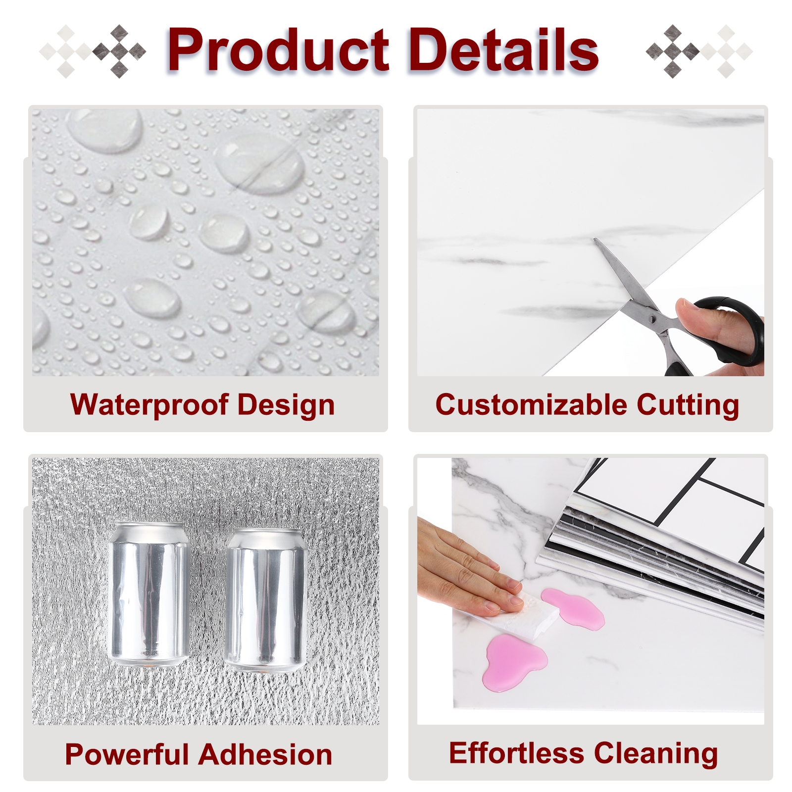 Uxcell 10Pcs Peel and Stick Marble Tiles, Waterproof Wall Panel Backsplash, 12"x12" Peel and Stick Shower Tiles for Bathroom, Elegant White Design