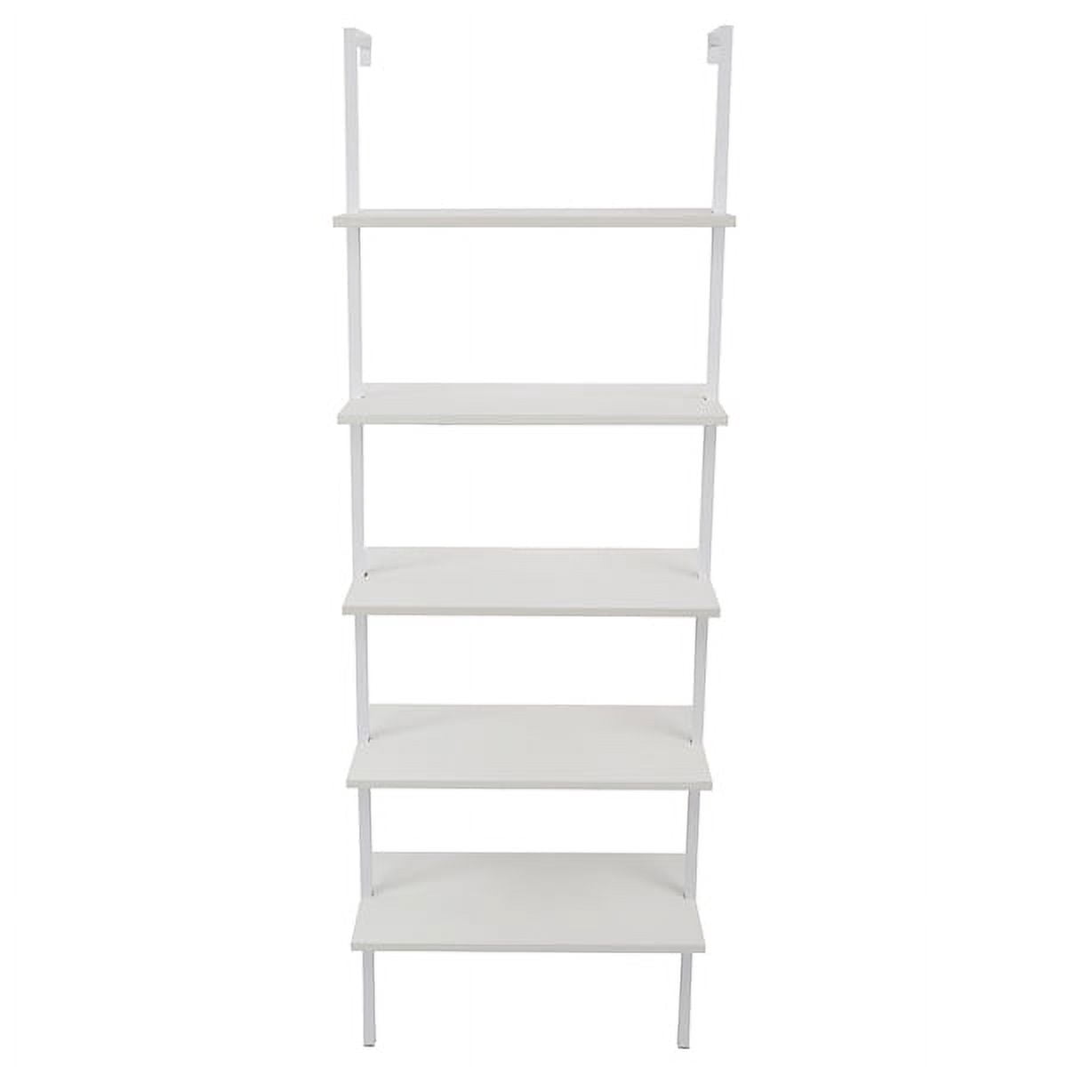 5-Shelf Wood Ladder Bookcase with Metal Frame, Industrial 5-Tier Modern Ladder Shelf Wood Shelves,White