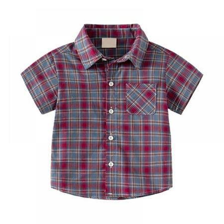 

Toddler Baby Boys Plaid Shirt Boys Short Sleeve Button Down Shirt with Pocket Top Summer Clothes Outfit for Boys Kids