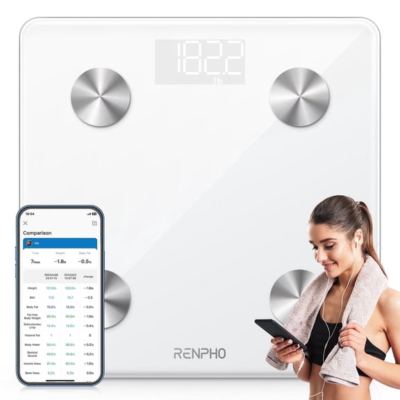 RENPHO Digital Body Weight Scale, Body Composition Monitor Health Analyzer with Smartphone App, FSA HSA Eligible, Ivory White