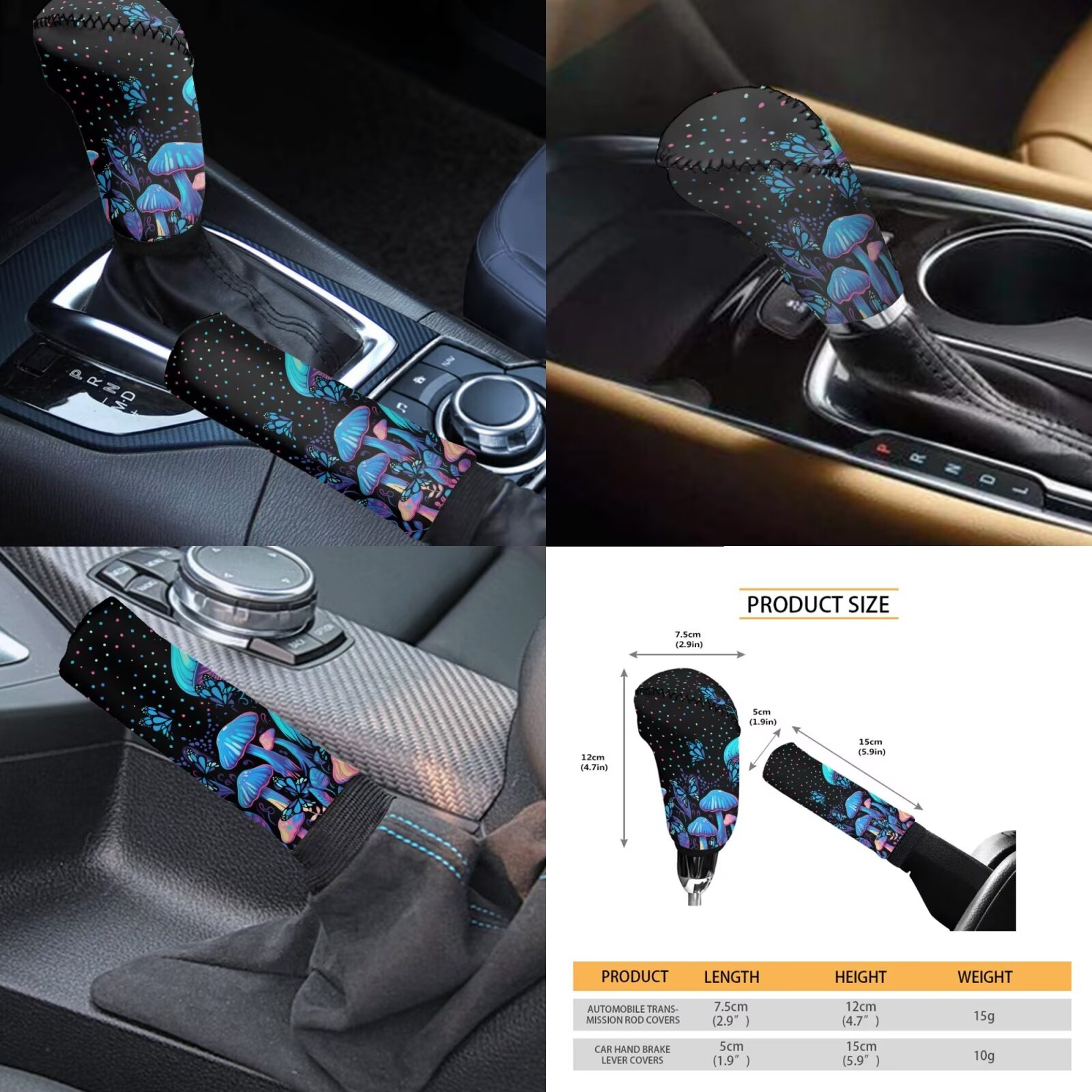 Garronmavis Blue Mushroom Car Seat Covers Full Set Breathable Auto Interior Protector with Cars Headrest Protectors+Wristlet Keychain+Auto Cup Coaster+Handbrake Gear+Shift Knob Cover