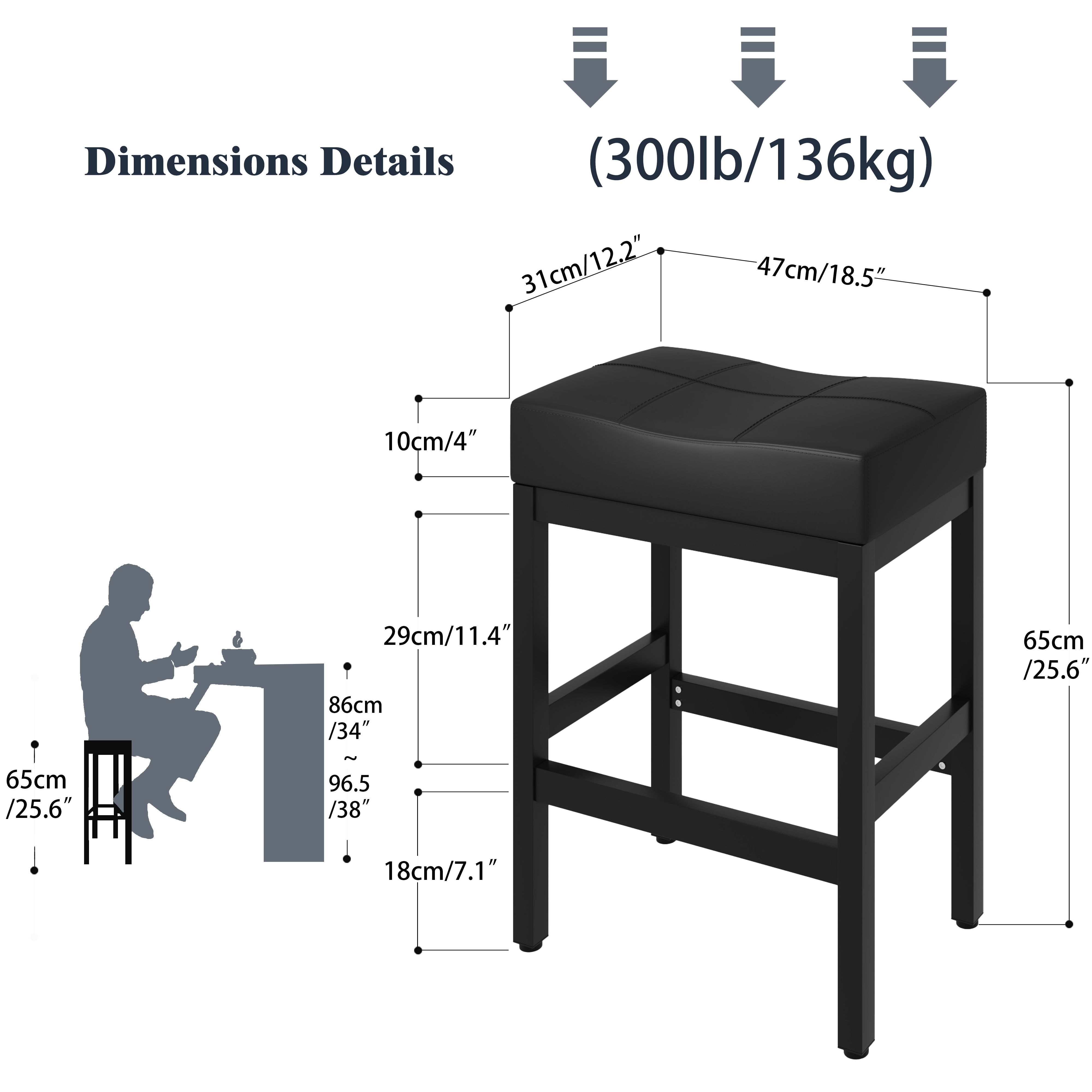 Bar Stools, Set of 2 Bar Chairs, Saddle Barstools with Curved Surface for Kitchen, Dining Room, Cafe, Black