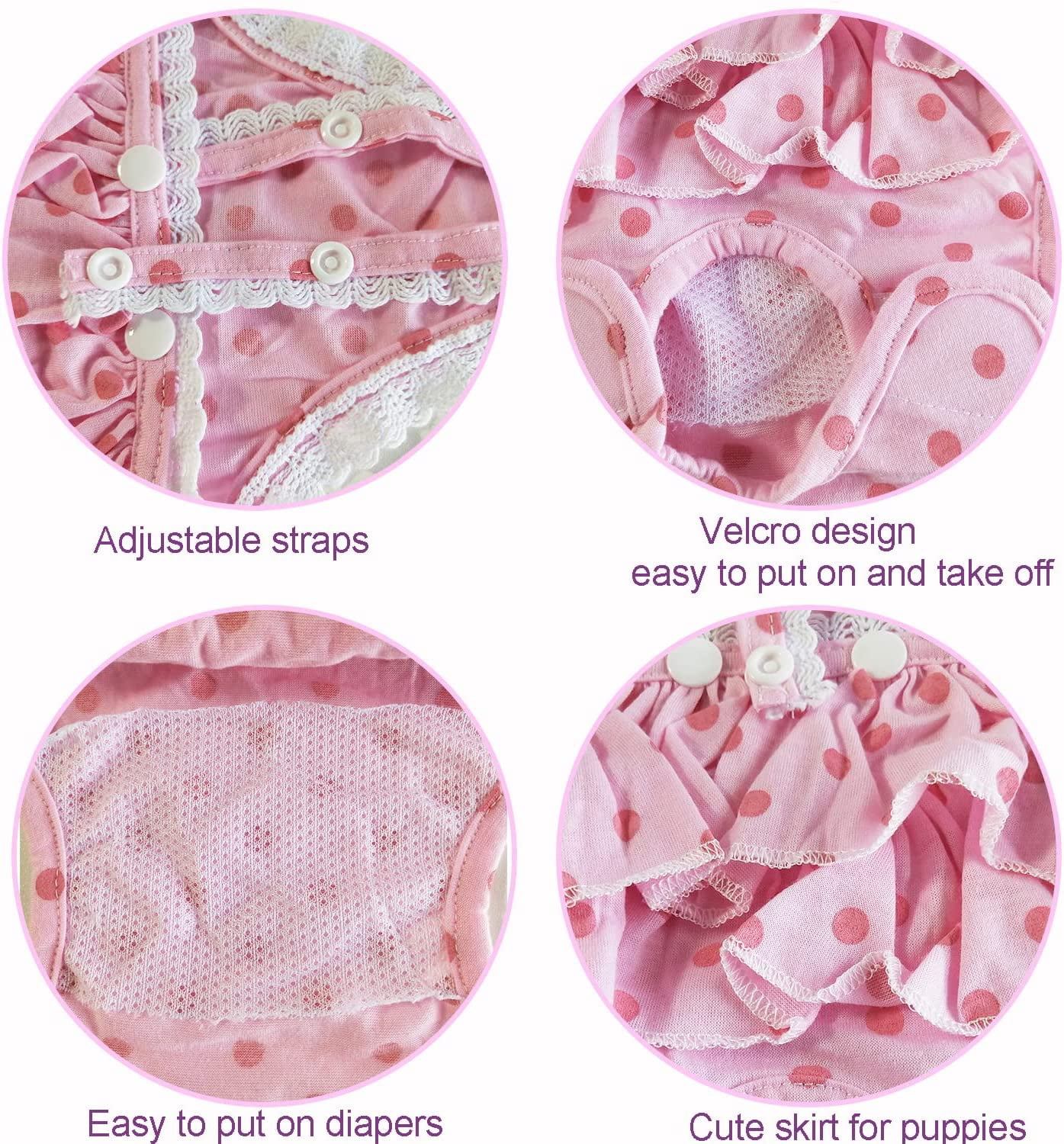 Washable Female Diapers with Suspender Comfort Reusable Doggy Diapers Reusable Puppy Sanitary Panties Dog Underwear Diaper for Small Girl Dogs in Period Heat