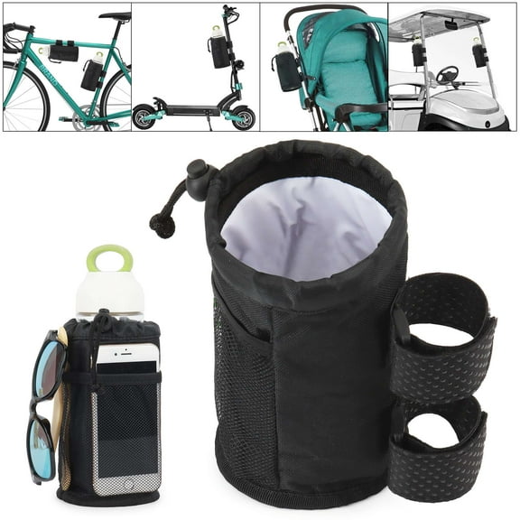 Spencer Cup Holder for Bike, Scooter and Wheelchair, Water Bottle Holder for UTV/ATV, Walker, Golf Cart and Beach, Universal Drink Holder Accessories with Net Pocket and Cord Lock