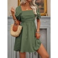 thumbnail image 5 of Women'S Puff Short Sleeve Boho Dress Square Neck Summer A Line Dresses Green S, 5 of 8