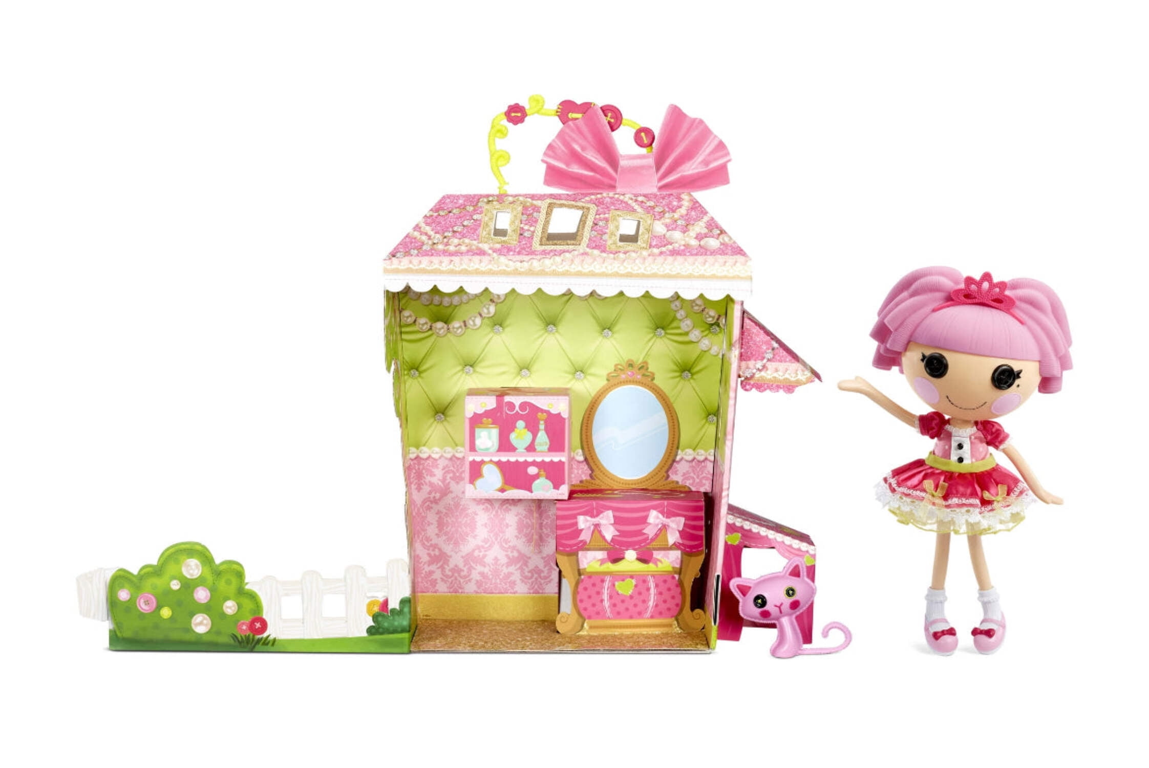Lalaloopsy Doll - Jewel Sparkles with Pet Persian Cat, 13" princess doll with changeable pink outfit and shoes, in reusable house package playset, for Ages 3-103