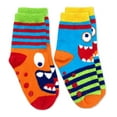 thumbnail image 3 of Jefferies Socks Boys Monster & Dinosaur Shark Fuzzy Non-Skid Slipper Socks 4 Pair Pack, 3 of 5