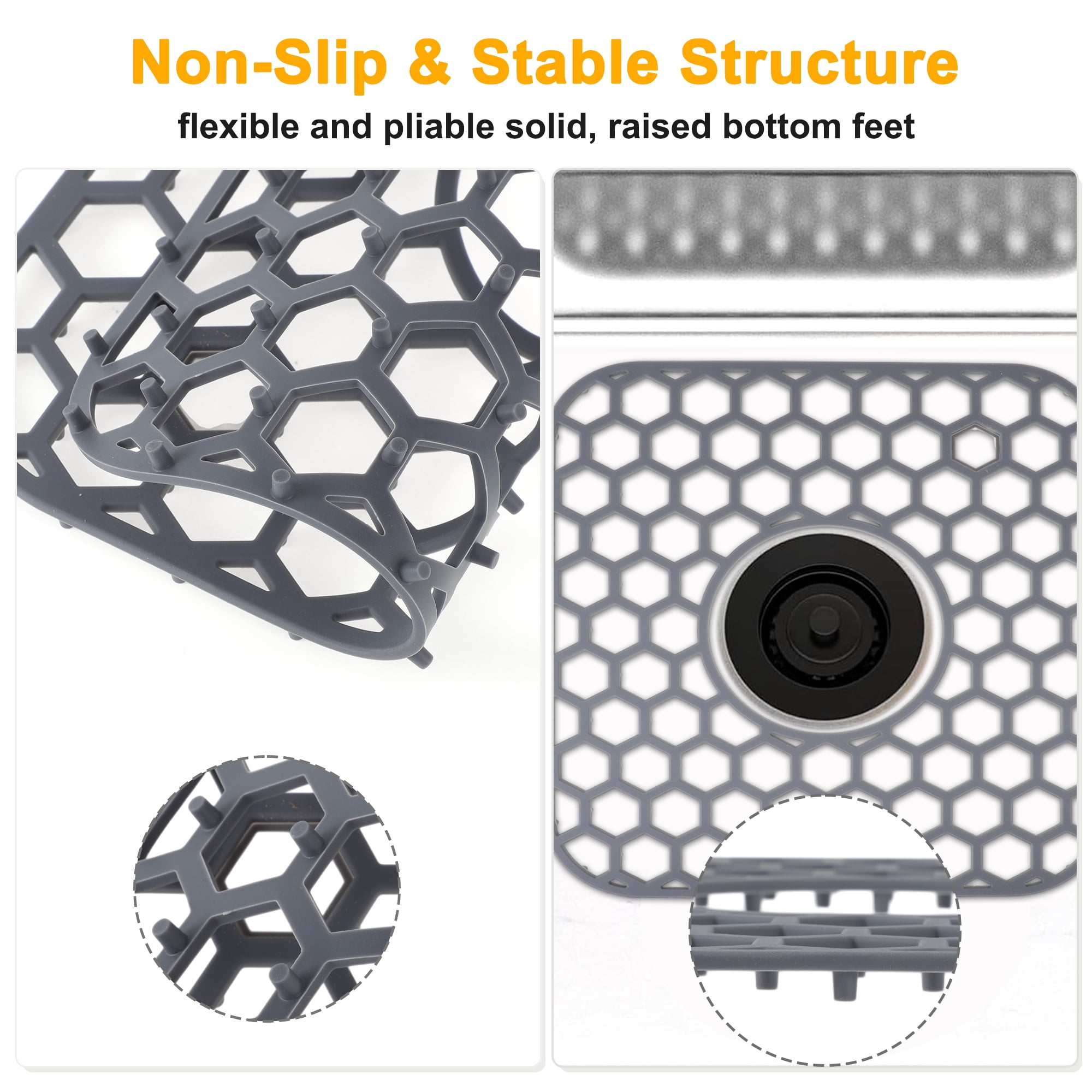 Unique Bargains 2pcs Sink Protectors for Kitchen Sink 12.4"x 11.5" Non-Slip Sink Mats Heat-Resistant to 500°F Sink Grid for Stainless Steel Sinks Dishwasher Safe Gray