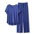 thumbnail image 4 of Goodtrade8 Pajamas for Women Set Straight Leg Pants 2 Piece Solid Color Sleepwear Short Sleeve Casual V-Neck Pj Tops for Women, 4 of 4