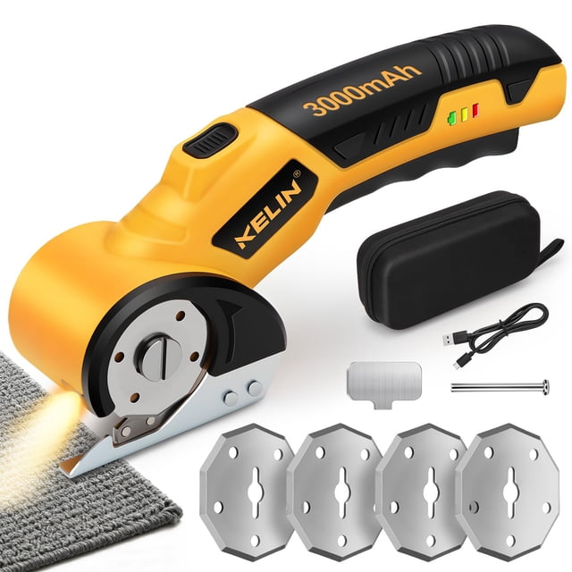 2026 New 3000mAh Cordless Electric Scissors, Cardboard Box Cutter with 4 Blades, Safety Lock & LED Light, Storage Box, 300RPM, 4.2V Electric Cutter f