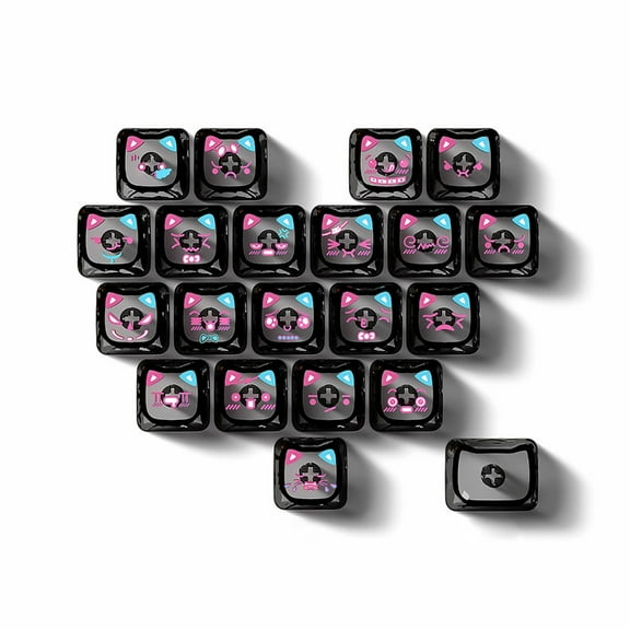 21pcs Cute Kitten Themed Keycaps With Lovely Pink/Black Heart Patterns For Mechanical Keyboards