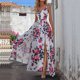 thumbnail image 2 of Vestido de Verano de Vacaciones de la Cintura Impresa de las Mujeres Cinched Ins V-Cuello Bajo Corte, Falda Grande Doblado para Ocasional, Fiesta Y Diario, 2 of 5
